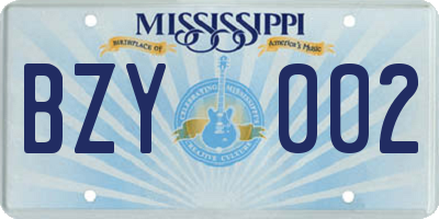 MS license plate BZY002
