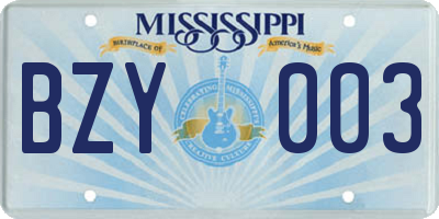 MS license plate BZY003