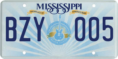 MS license plate BZY005