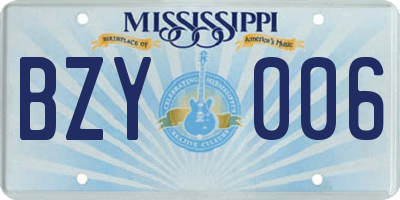 MS license plate BZY006