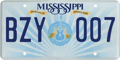 MS license plate BZY007