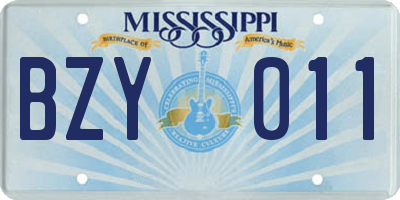 MS license plate BZY011