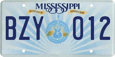 MS license plate BZY012