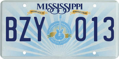 MS license plate BZY013
