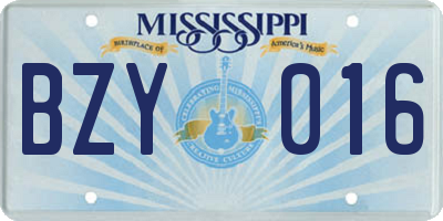 MS license plate BZY016
