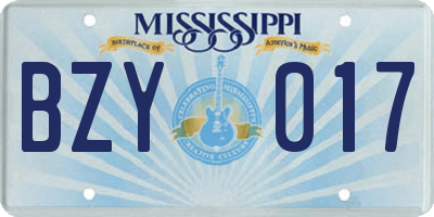 MS license plate BZY017