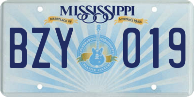MS license plate BZY019