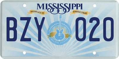 MS license plate BZY020