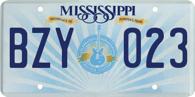 MS license plate BZY023