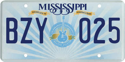 MS license plate BZY025