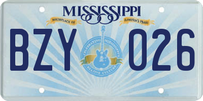 MS license plate BZY026