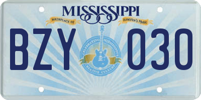 MS license plate BZY030
