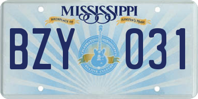MS license plate BZY031