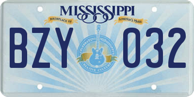 MS license plate BZY032