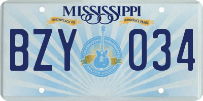 MS license plate BZY034