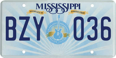 MS license plate BZY036