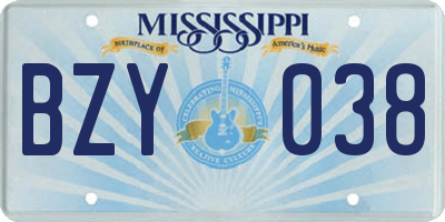 MS license plate BZY038