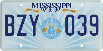 MS license plate BZY039
