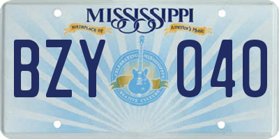 MS license plate BZY040