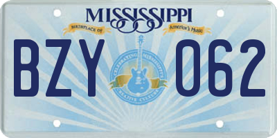 MS license plate BZY062