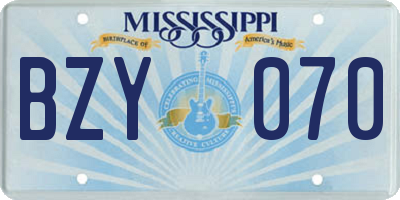 MS license plate BZY070