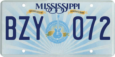 MS license plate BZY072