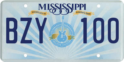 MS license plate BZY100