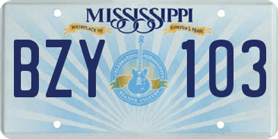 MS license plate BZY103
