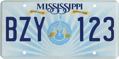 MS license plate BZY123