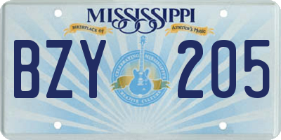 MS license plate BZY205