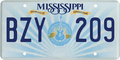 MS license plate BZY209