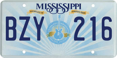 MS license plate BZY216