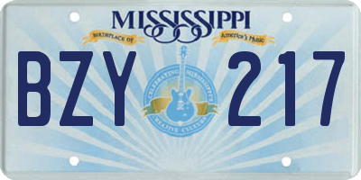 MS license plate BZY217