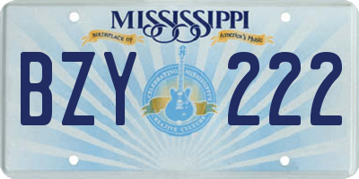 MS license plate BZY222