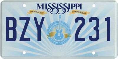 MS license plate BZY231
