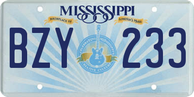 MS license plate BZY233