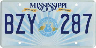 MS license plate BZY287