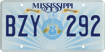 MS license plate BZY292