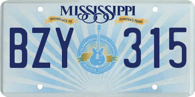 MS license plate BZY315