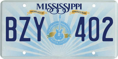 MS license plate BZY402