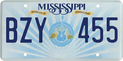 MS license plate BZY455