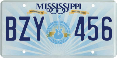 MS license plate BZY456