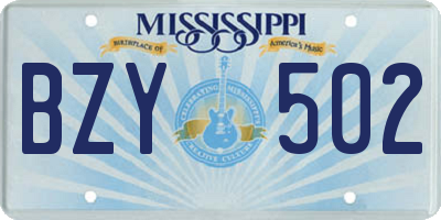 MS license plate BZY502