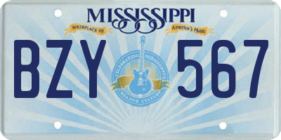 MS license plate BZY567