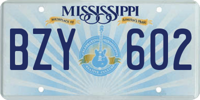 MS license plate BZY602