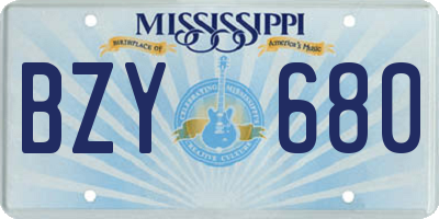 MS license plate BZY680