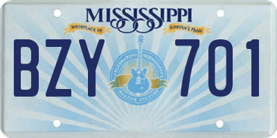 MS license plate BZY701