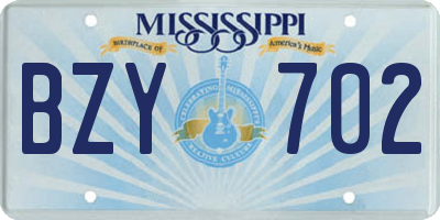 MS license plate BZY702