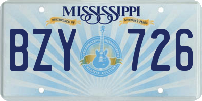 MS license plate BZY726