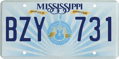 MS license plate BZY731